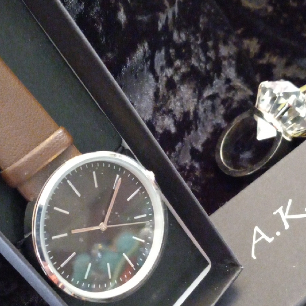 A.K Timepieces Brown Leather Strap Stainless Bezel Watch